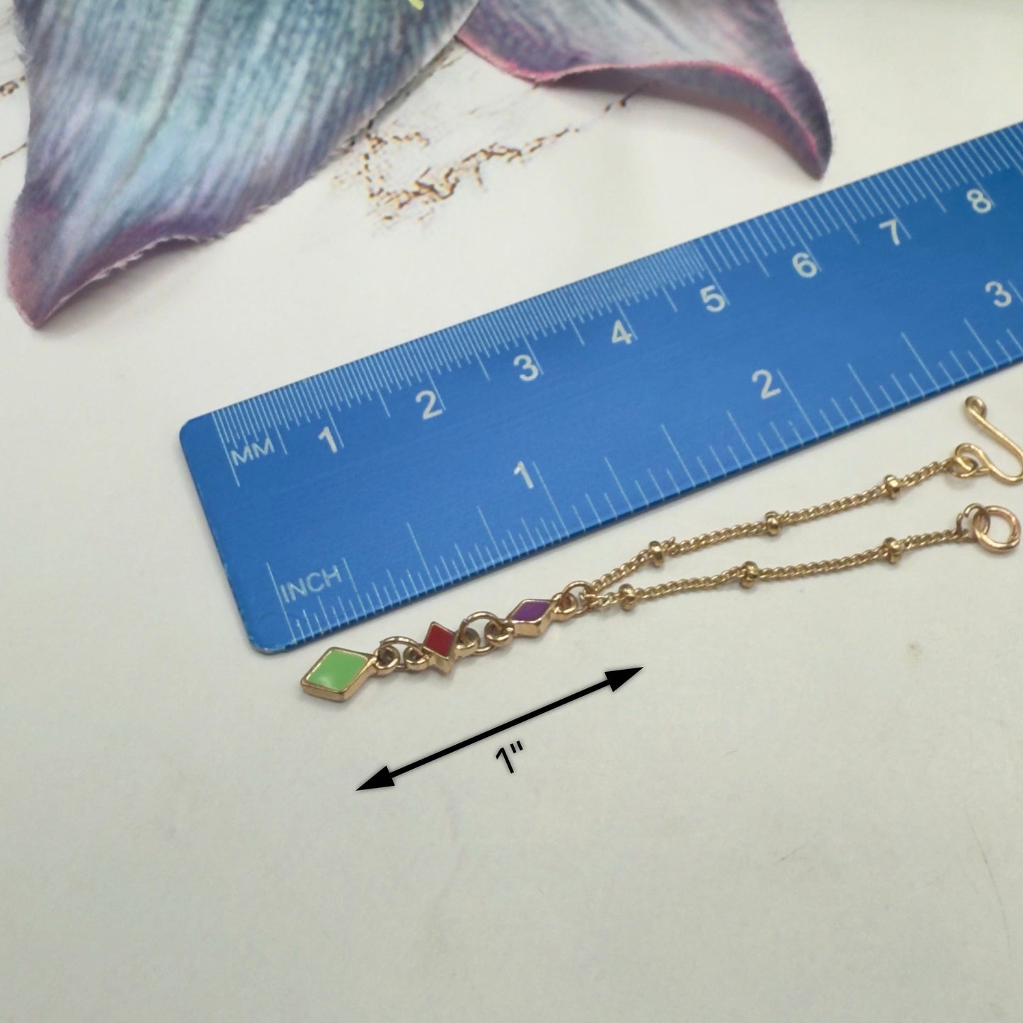 Multi Color Diamond Charm Y-Drop Gold Doll Necklace • 16 Inch Doll Jewelry