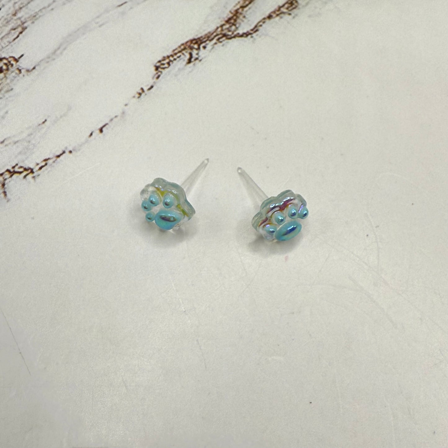 Light Blue Acrylic Paw Print Doll Earrings • 18 Inch Fashion Doll Jewelry