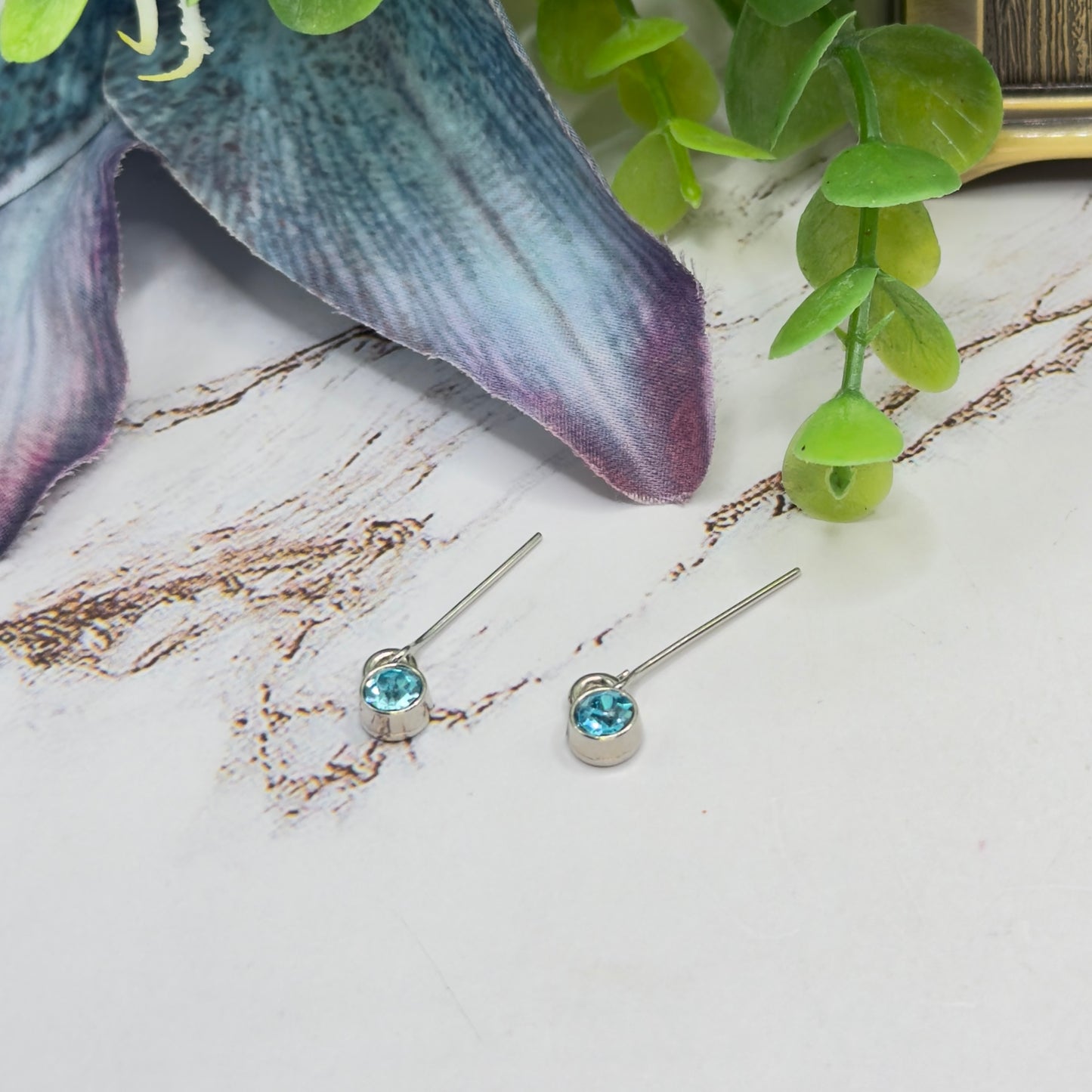 Round Turquoise Blue Rhinestone Silver Doll Earrings • 18 Inch Fashion Doll Jewelry