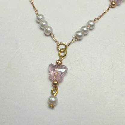 Pink Acrylic Crystal Butterfly & Pearl Gold Doll Necklace & Earrings • 18 Inch Fashion Doll Jewelry