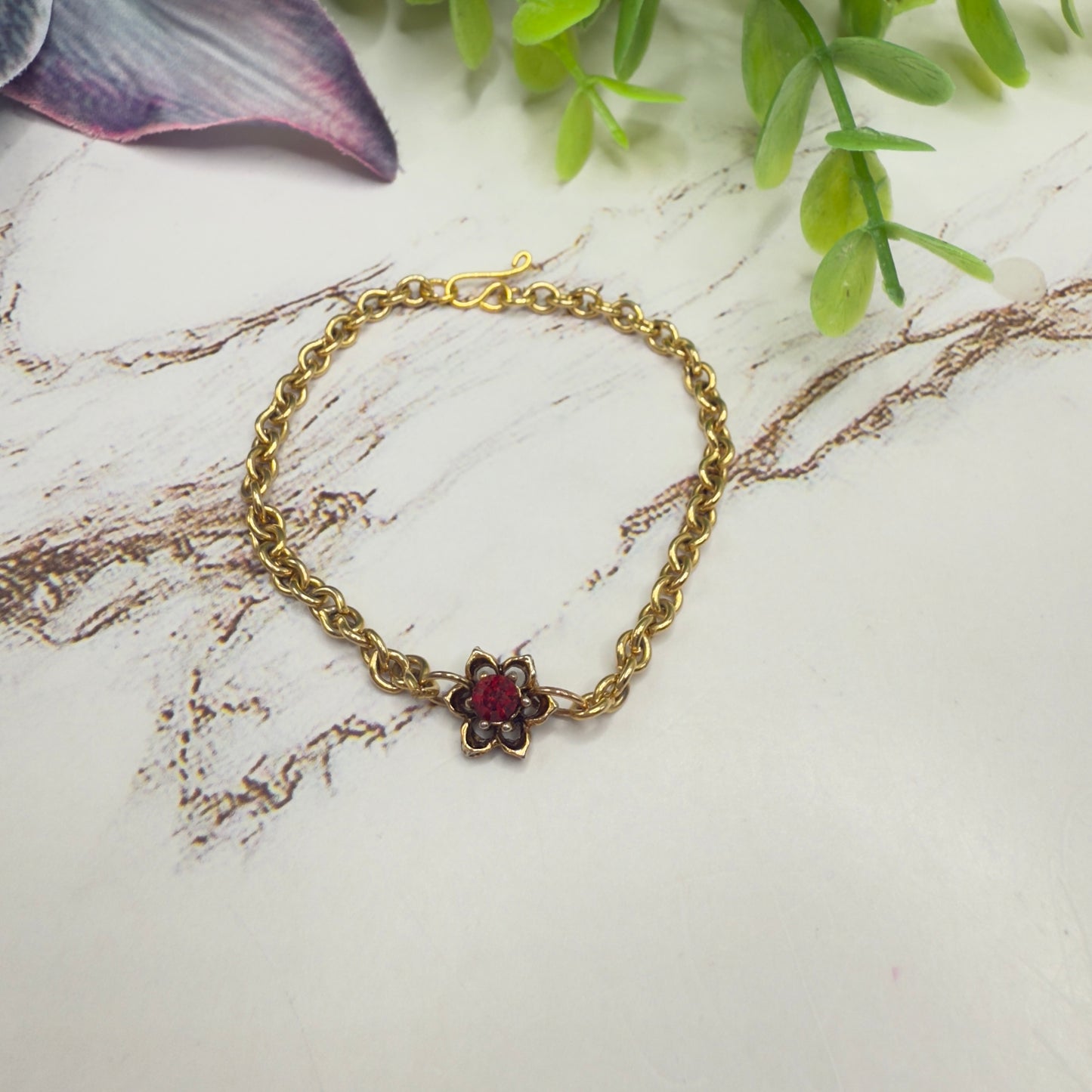 Red Rhinestone Flower Charm Gold Chain Doll Necklace • 18 Inch Doll Jewelry