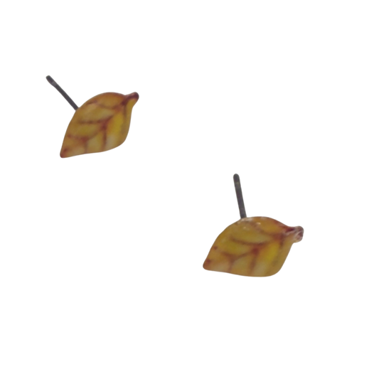 Golden Yellow Autumn Fall Leaf Post Doll Earrings • 18 Inch Fashion Doll Jewelry