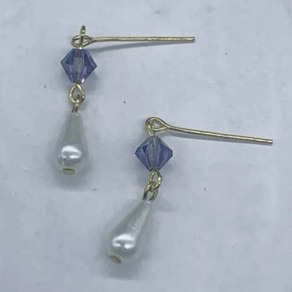 Purple Glass Crystal Teardrop Pearl Dangle Doll Earrings • 18 Inch Doll Jewelry