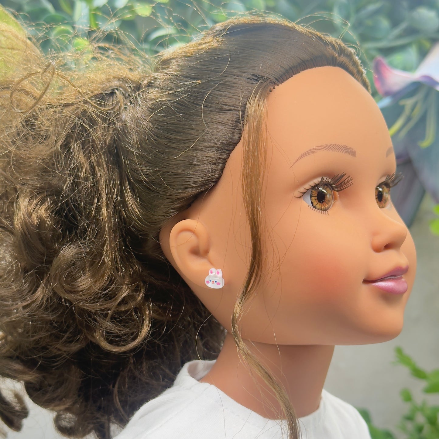White Pink Bunny Easter Post Doll Earrings • 18 Inch Fashion Doll Jewelry