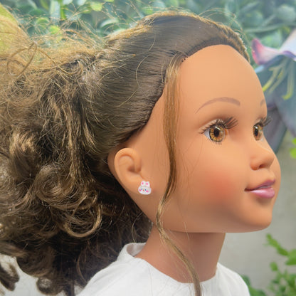 White Pink Bunny Easter Post Doll Earrings • 18 Inch Fashion Doll Jewelry