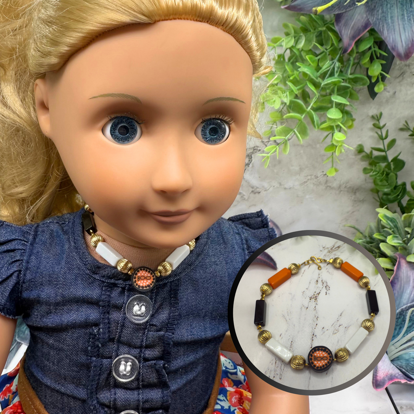 Halloween Boo Choker Acrylic Beaded Doll Necklace • 18 Inching Fashion Doll Jewelry