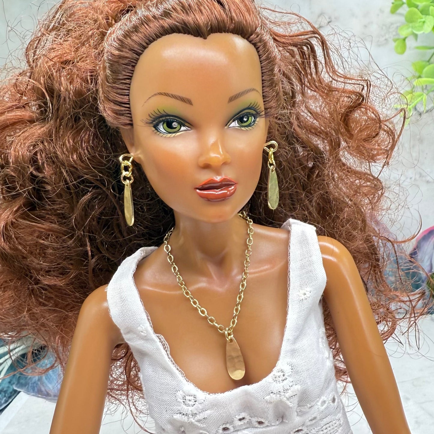 Gold Teardrop Dangle Doll Necklace & Earrings • 16 Inch Fashion Doll Jewelry