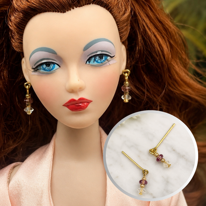 Purple Clear Glass Beaded Dangle Doll Earrings • 16 Inch Fashion Doll Jewelry