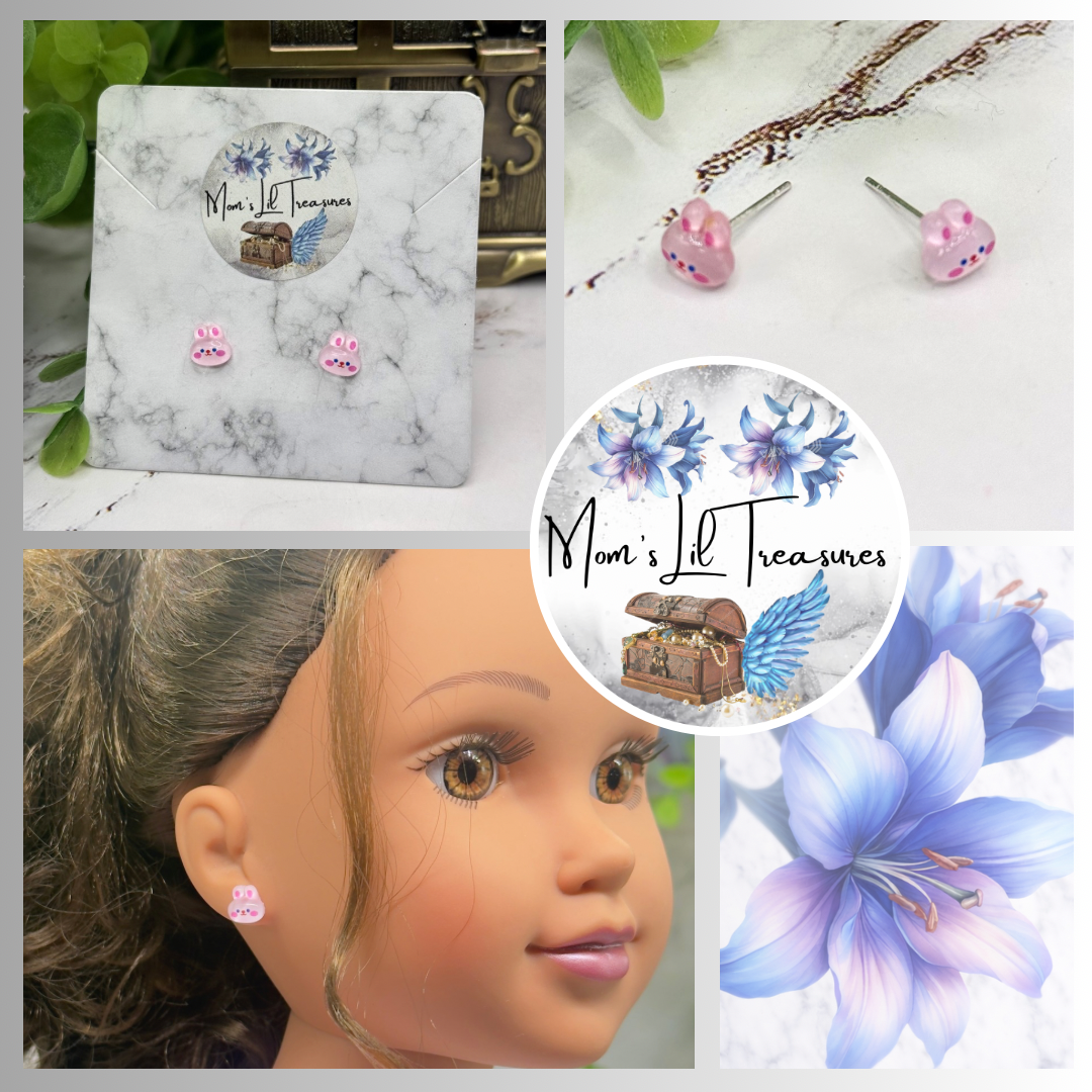 Light Pink Bunny Easter Post Doll Earrings • 18 Inch Fashion Doll Jewelry