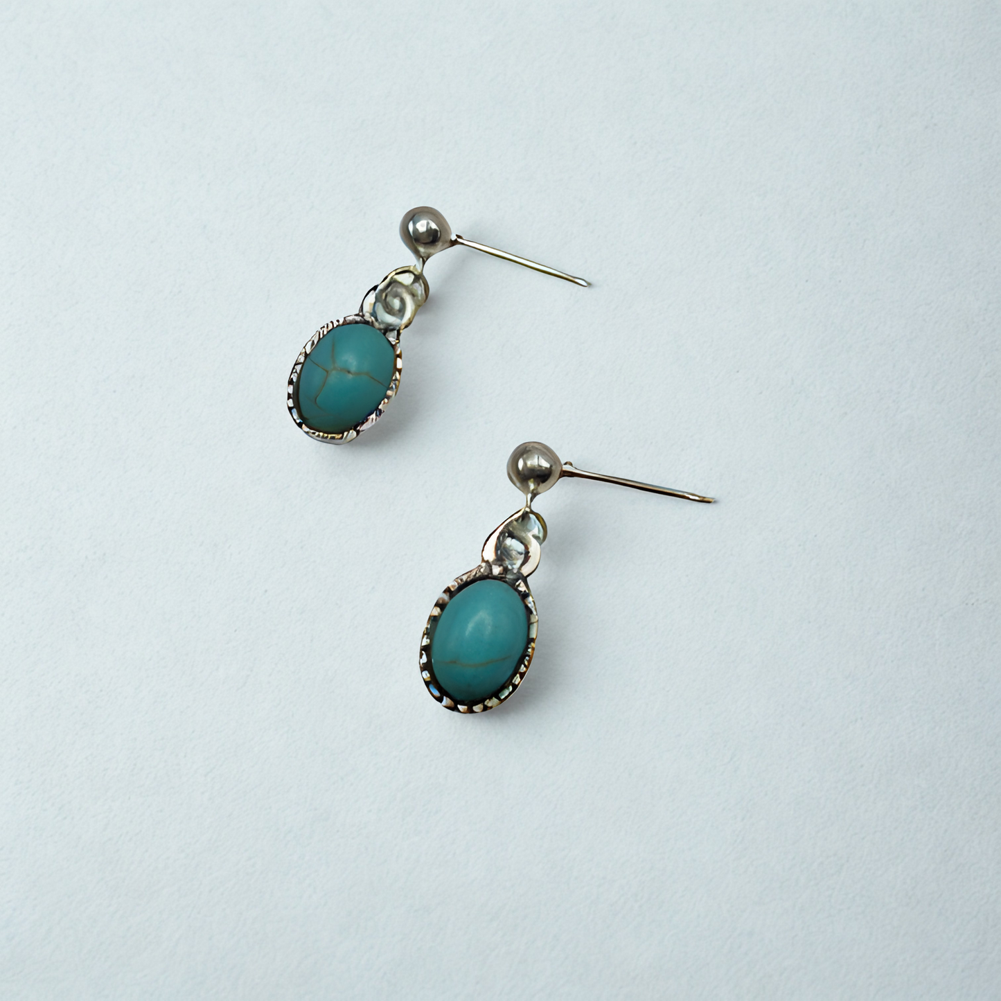 Oval Turquoise Dangle Silver Post Doll Earrings • 18 Inch Fashion Doll Jewelry