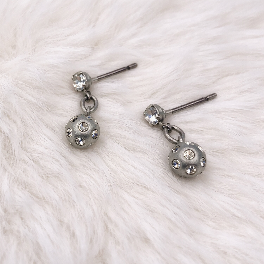 Silver Rhinestone Accented Ball Dangle Earrings • 14 Inch Doll Jewelry