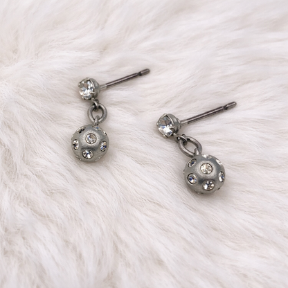 Silver Rhinestone Accented Ball Dangle Earrings • 14 Inch Doll Jewelry