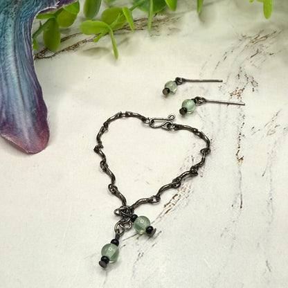 Light Green Glass Black Tone Chain Wrap Foll Necklace • 16 Inch Fashion Doll Jewelry