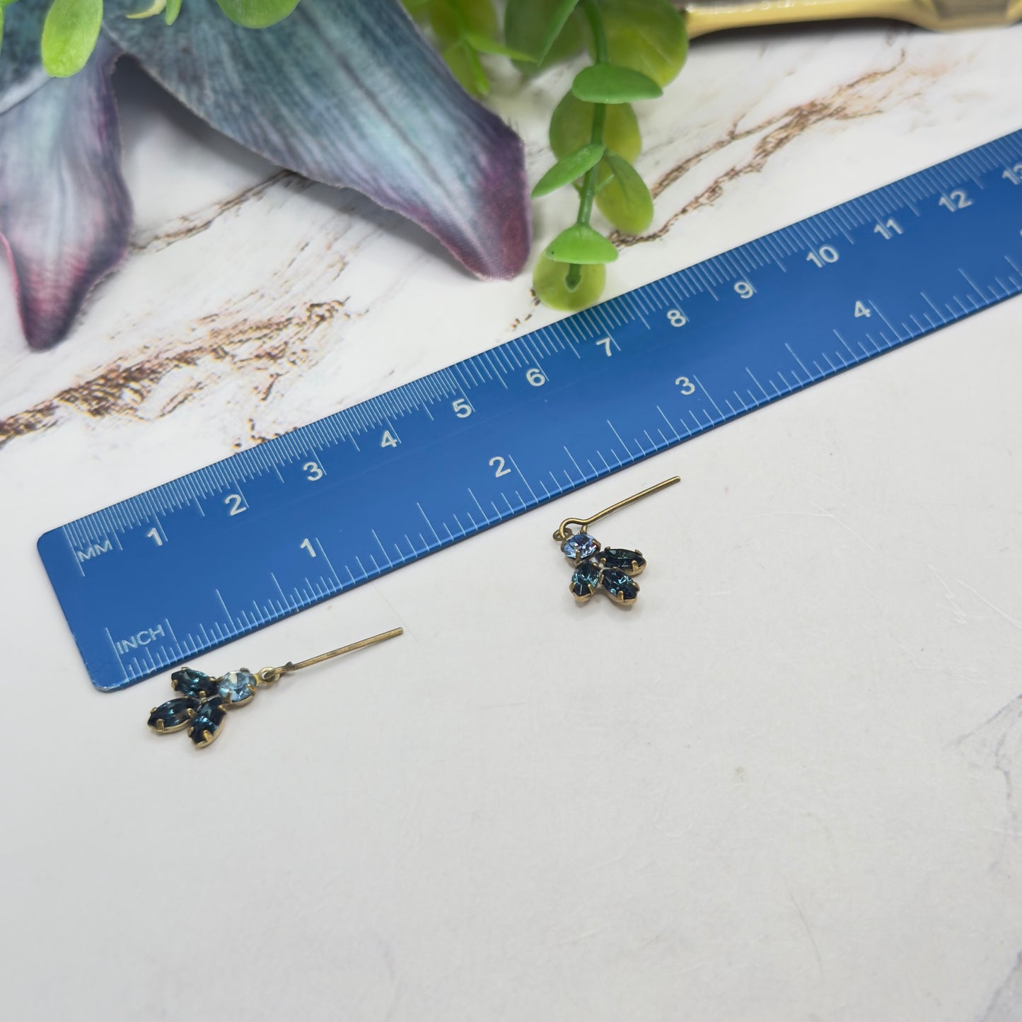 Dark & Light Blue Rhinestone Leaf Cluster Vintage Style Doll Necklace & Earrings • 18-22 Inch Fashion Vintage Doll Jewelry