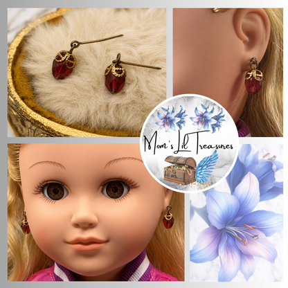 Purple Red Glass Crystal Dangle Doll Earrings • 18 Inch Fashion Doll Jewelry