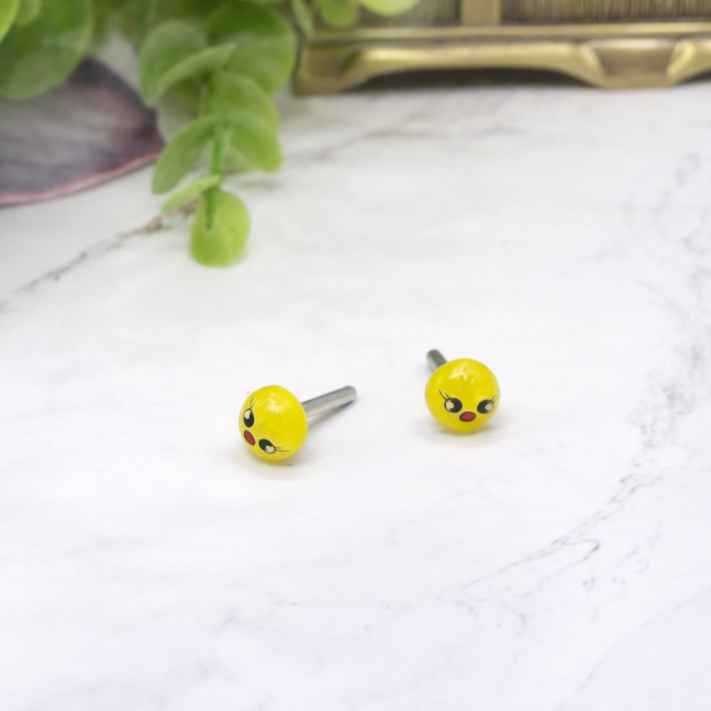 Yellow Chick Face Easter Post Doll Earrings • 2mm Post for 18 Inch Fashion Doll