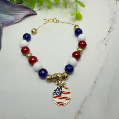 Red White Blue Beaded America Flag Round Charm Doll Necklace for 18 Inch Fashion Doll