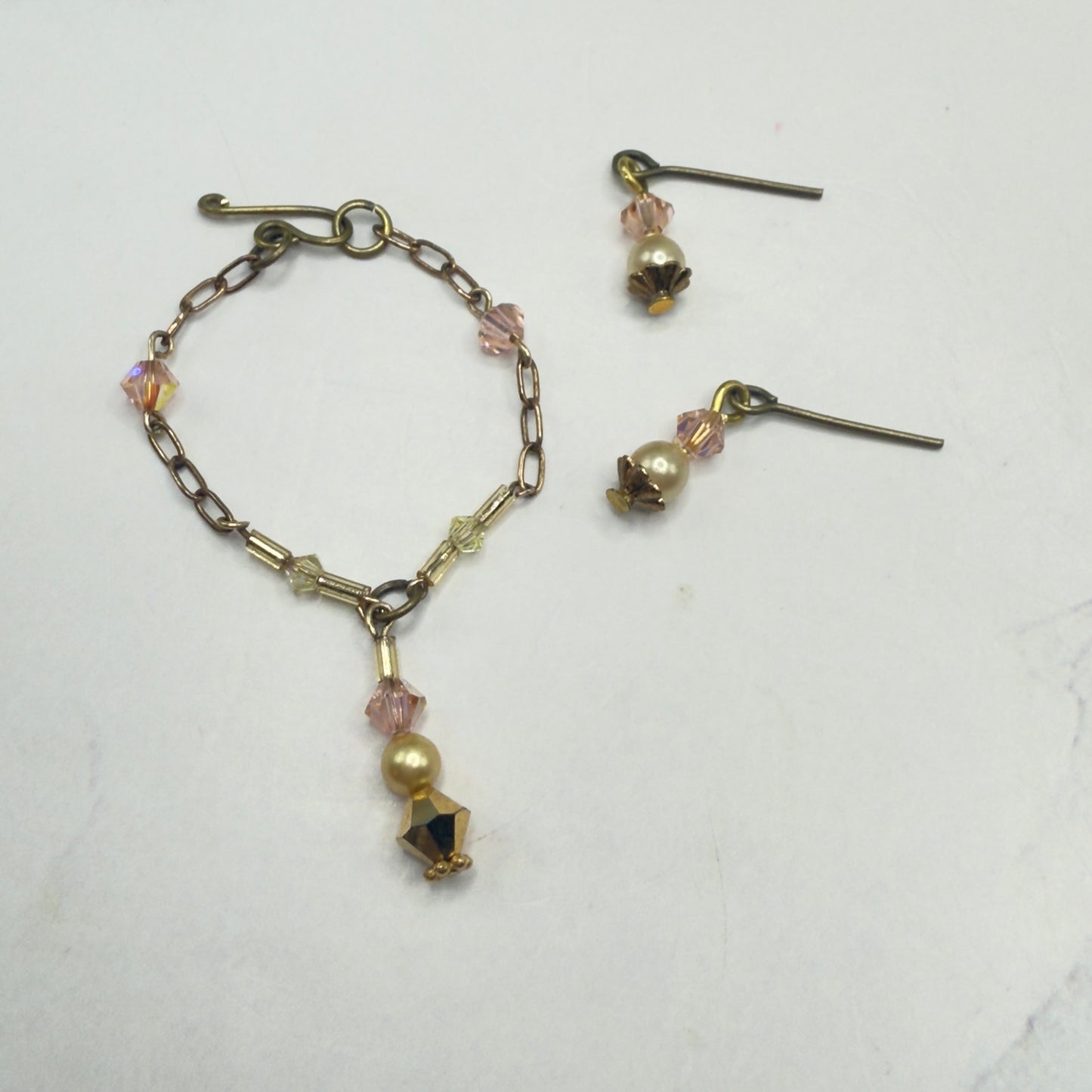 Pink Crystal Pearl Gold Y-Drop Doll Necklace & Earrings • 16 Inch Fashion Doll Jewelry