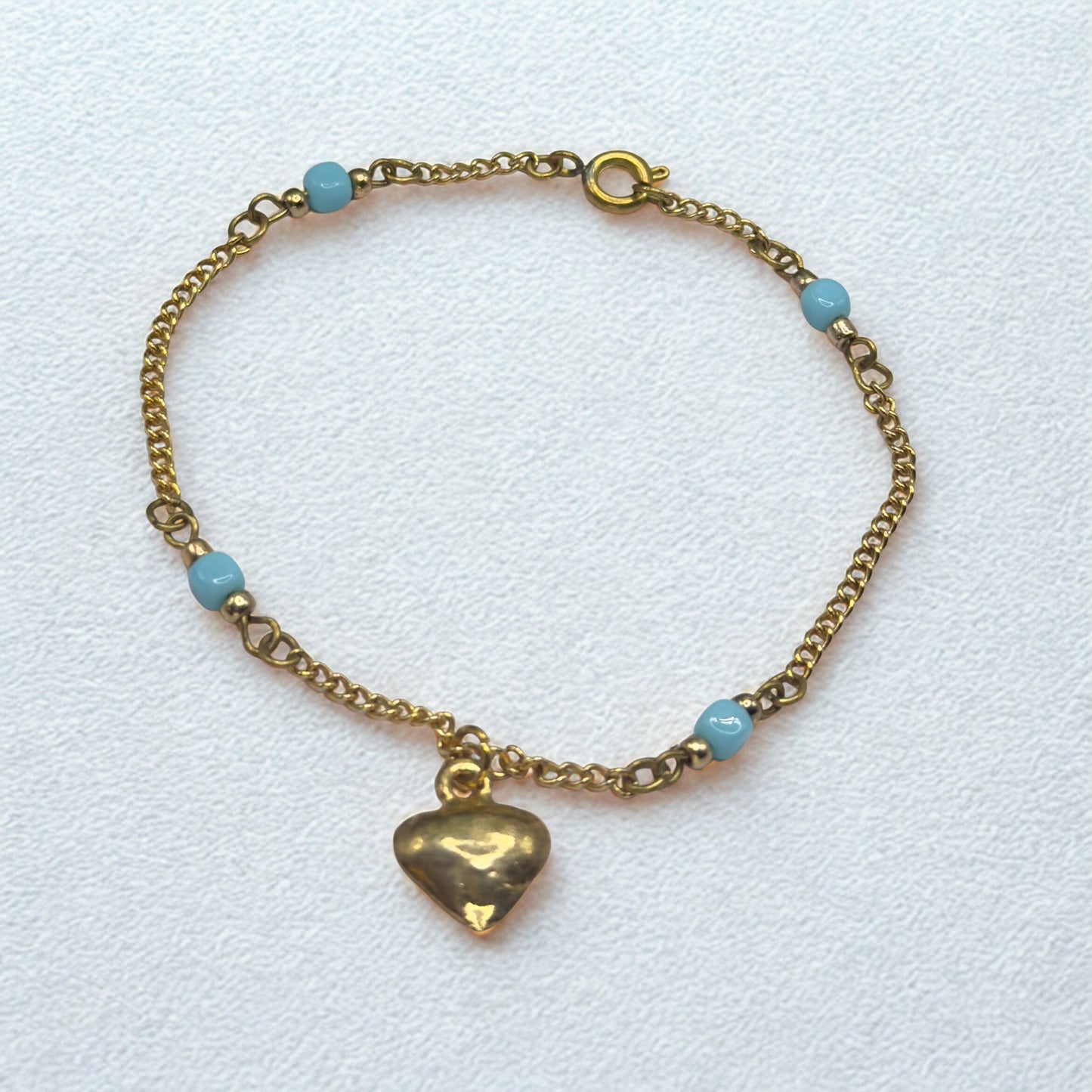 Blue Glass Bead Gold Chain Heart Charm Doll Necklace • 18 Inch Fashion Doll Jewelry