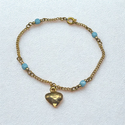 Blue Glass Bead Gold Chain Heart Charm Doll Necklace • 18 Inch Fashion Doll Jewelry