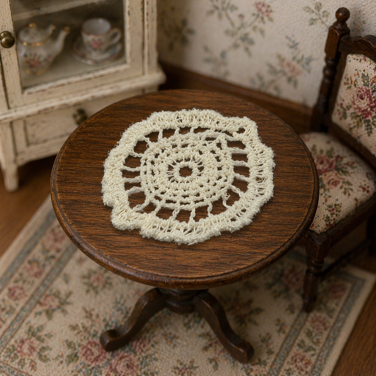 Set of 2 Off White Cream Crochet Fabric Doilies Doily • Dollhouse Miniatures
