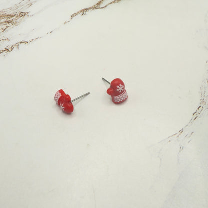 Red Christmas Winter Mitten Post Doll Earrings • 18 Inch Fashion Doll Jewelry