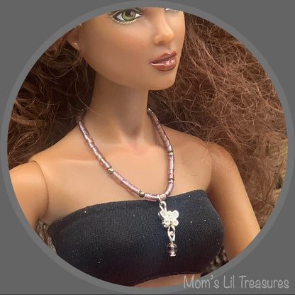 Purple Glass Bead Butterfly Doll Necklace •16 Inch Fashion Doll Jewelry