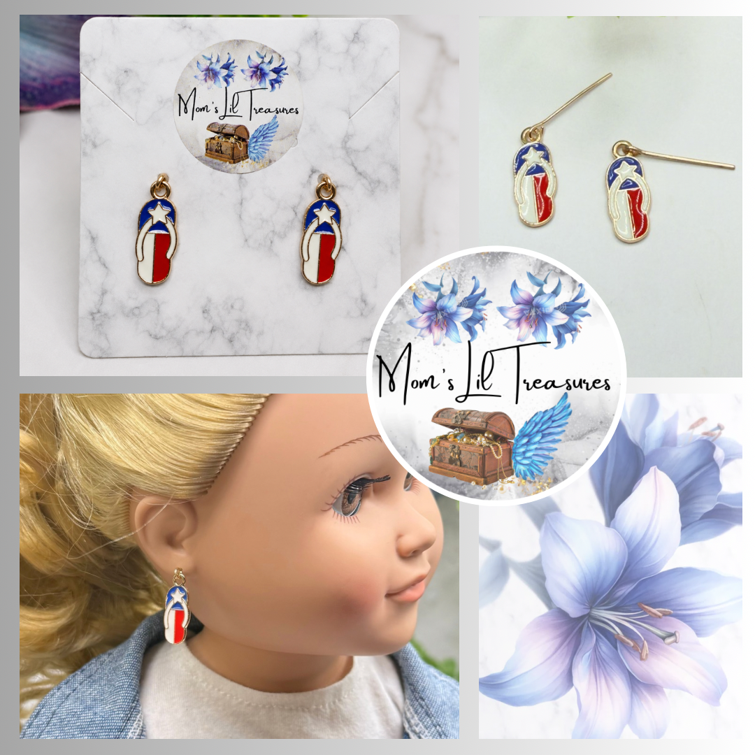 Americana Patriotic Flip Flop Sandal Dangle Doll Earrings for 18 Inch Fashion Doll