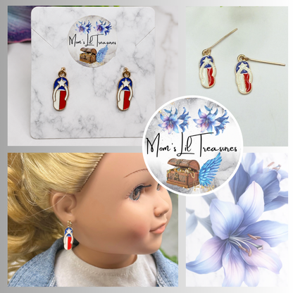 Americana Patriotic Flip Flop Sandal Dangle Doll Earrings for 18 Inch Fashion Doll