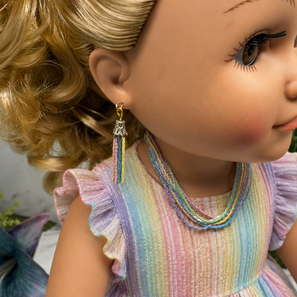 Multi Color Serpentine Chain Doll Necklace & Tassel Earrings • 18 Inch Fashion Doll Jewelry