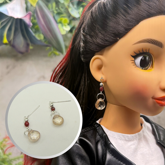 Red Accent Yellow Peach Translucent Acrylic Crystal Teardrop Dangle Doll Earrings • 18 Inch Fashion Doll Jewelry