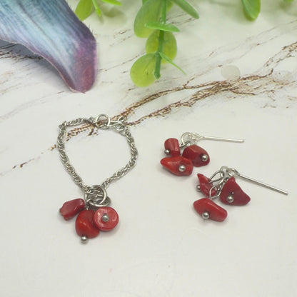 Red Stone Chip Dangle Doll necklace & Earrings • 16 Inch Fashion Doll Jewelry