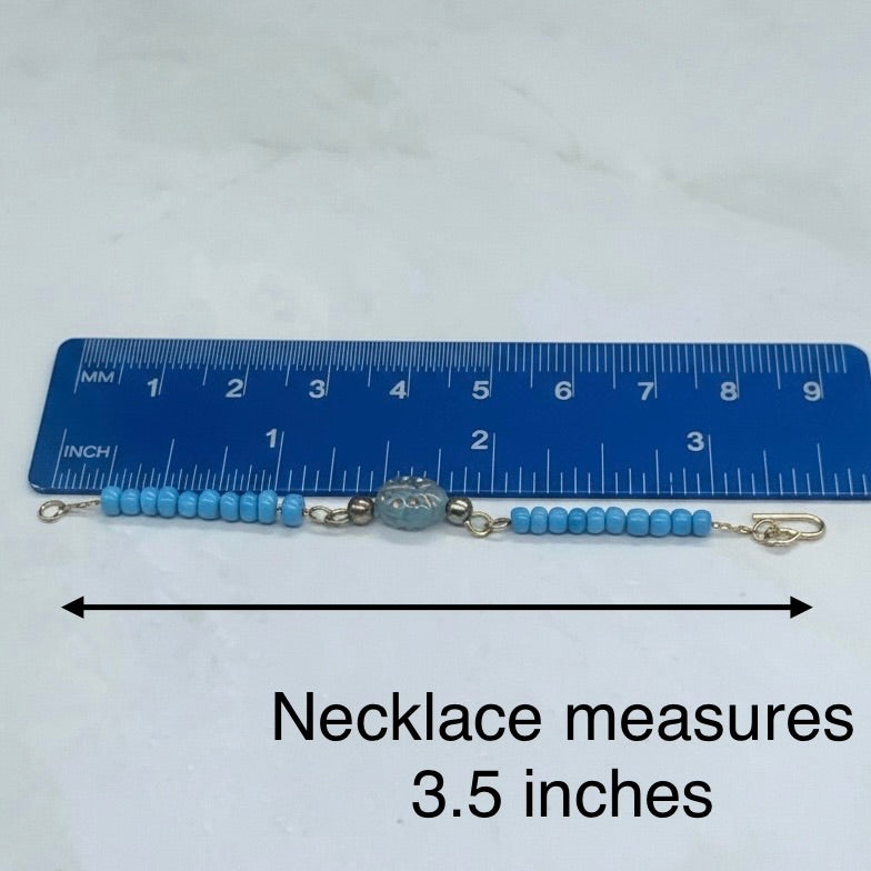 Turquoise Blue Glass Beaded Gold Doll Necklace • 16 Inch Fashion Doll Jewelry