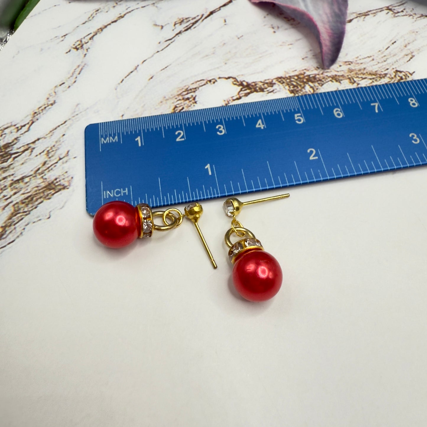 Red Pearly Christmas Ornament Charm Doll Necklace & Earrings Set • 18 Inch Fashion Doll Jewelry