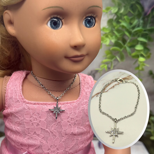 Silver Starburst Charm Doll Necklace • 18 Inch Fashion Doll Jewelry