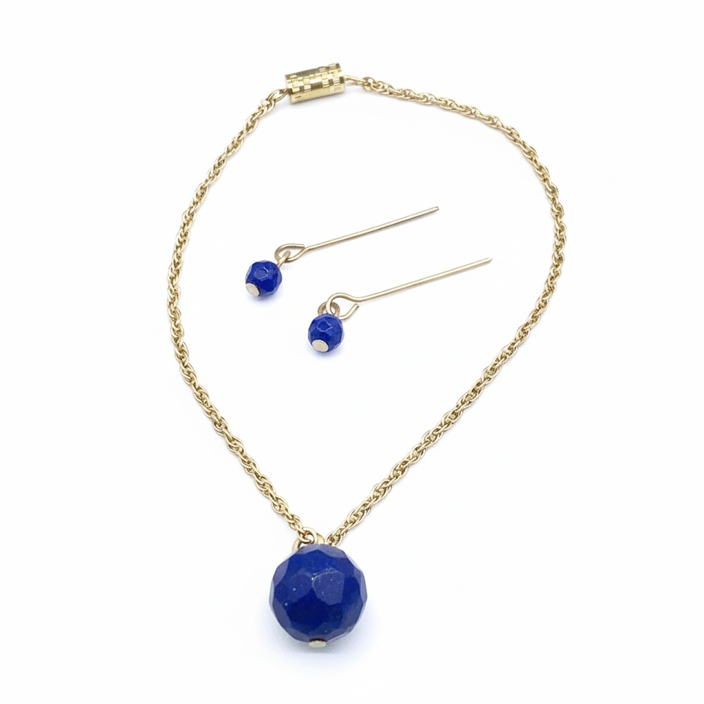 Blue Glass Drop Pendant Doll Necklace Earrings Set • 18 Inch Doll Jewelry