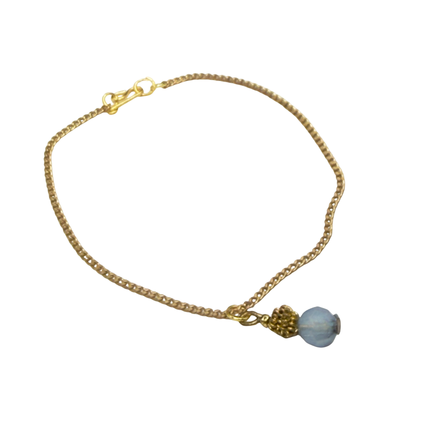 Light Blue Glass Drop Charm Gold Chain Doll Necklace • 18 Inch Fashion Doll Jewelry