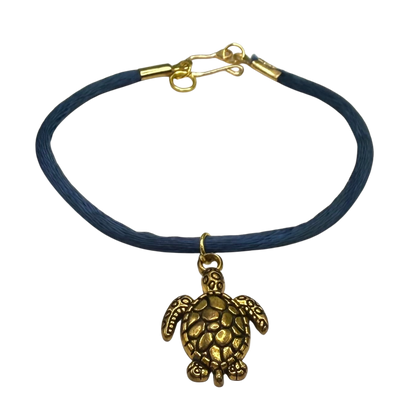 Gold Turtle Charm Blue Fabric Cord Doll Necklace• 18 Inch Fashion Doll Jewelry