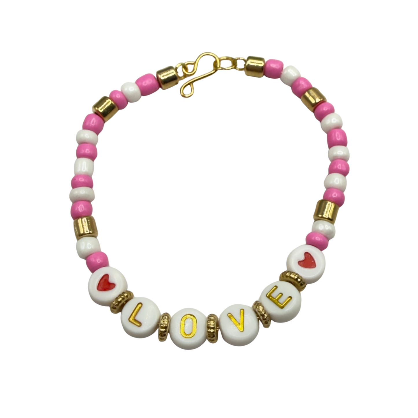 LOVE Pink White Gold Beaded Valentine’s Day Doll Necklace • 18 Inch Fashion Doll Jewelry
