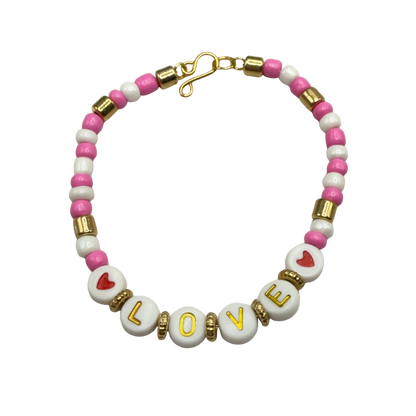 LOVE Pink White Gold Beaded Valentine’s Day Doll Necklace • 18 Inch Fashion Doll Jewelry