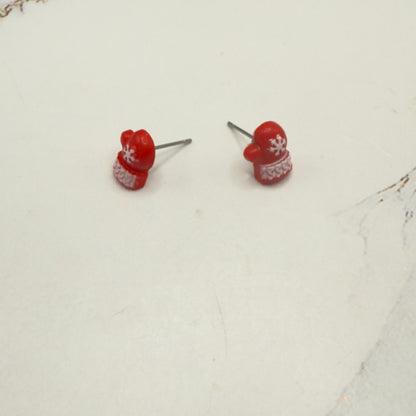 Red Christmas Winter Mitten Post Doll Earrings • 18 Inch Fashion Doll Jewelry