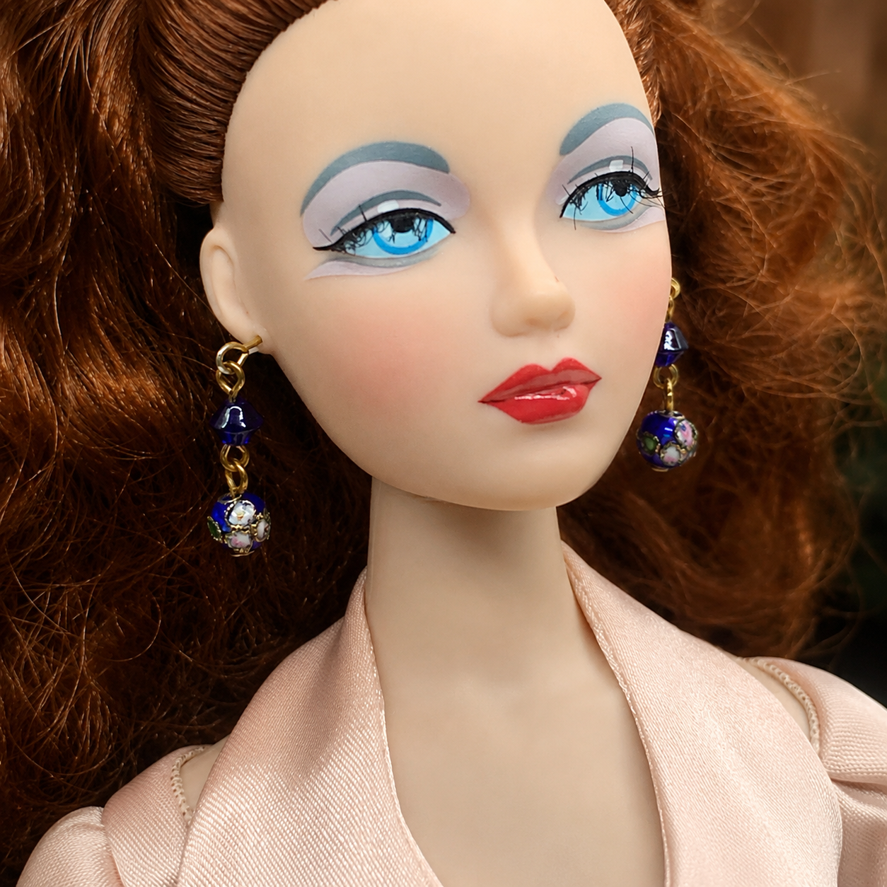 Dark Blue Cloisonné Flower Design Doll Earrings • 16 Inch Fashion Doll Jewelry
