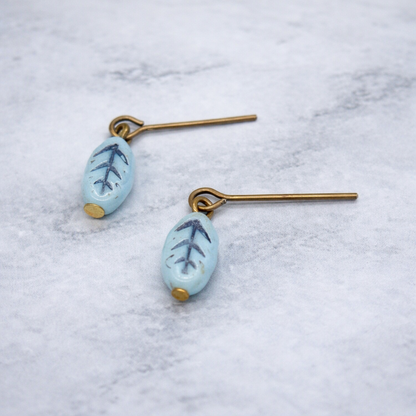 Light Blue Glass Leaf Design Dangle Doll Earrings for 18 Inch Fashion Doll Jewelry • Doll Accessories