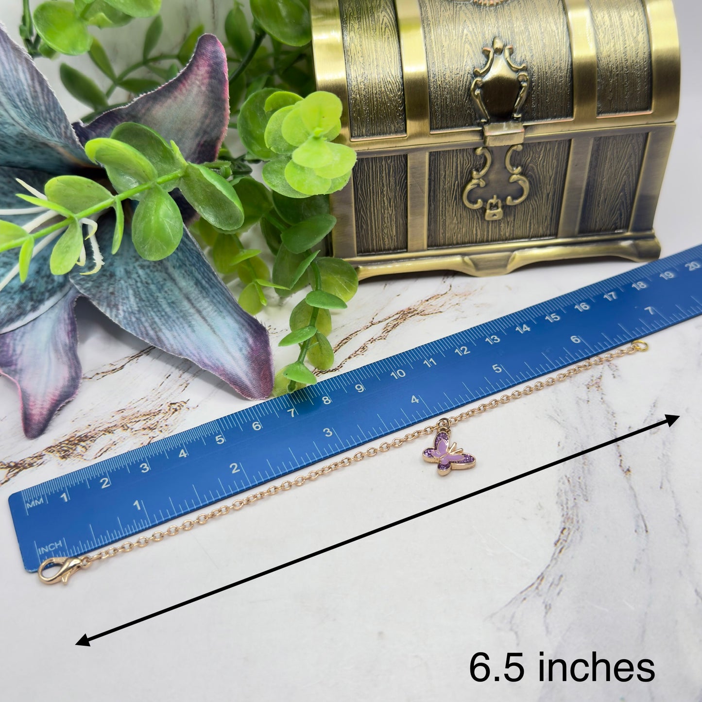 Purple Enamel Butterfly Charm Gold Doll Necklace • 18 Inch Fashion Doll Jewelry