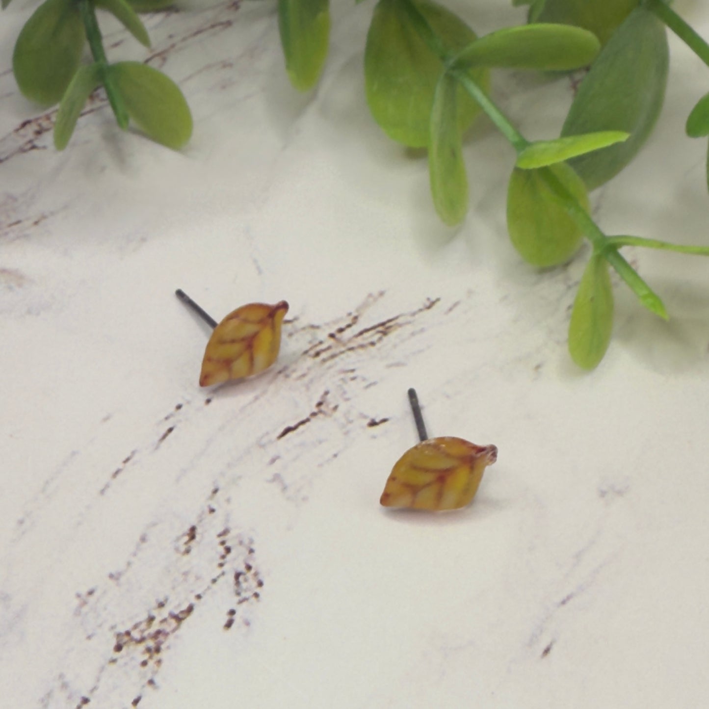 Golden Yellow Autumn Fall Leaf Post Doll Earrings • 18 Inch Fashion Doll Jewelry