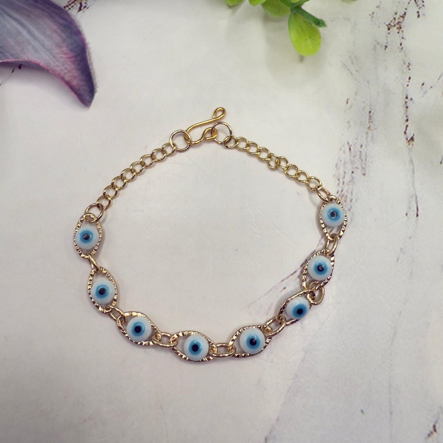 Blue Evil Eye Good Luck Gold Link Doll Necklace • 18 Inch Fashion Doll Jewelry