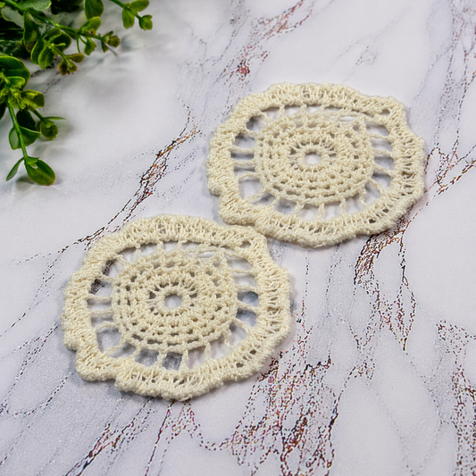 Set of 2 Off White Cream Crochet Fabric Doilies Doily • Dollhouse Miniatures