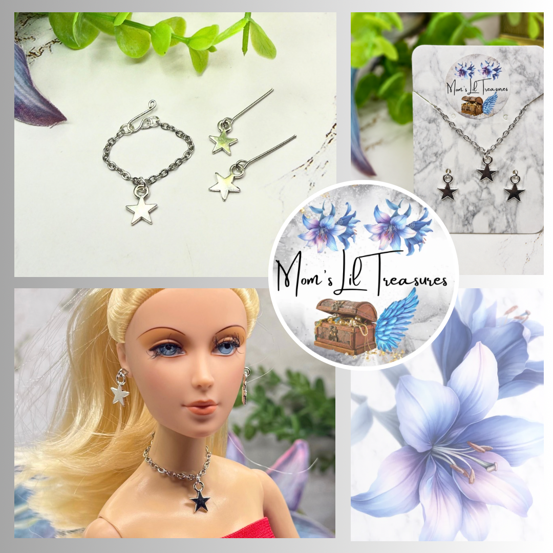 Silver Star Charm Doll Necklace & Earrings Set for 16 Inch Fashion Doll