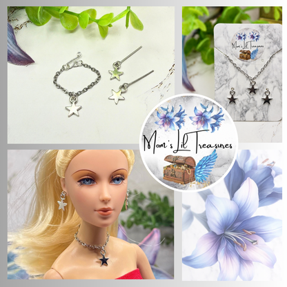 Silver Star Charm Doll Necklace & Earrings Set for 16 Inch Fashion Doll