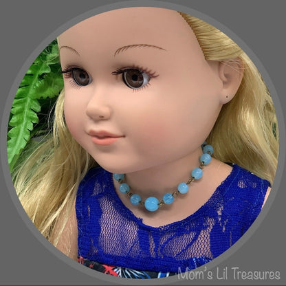 Turquoise Blue Glass Beaded Doll Necklace • 18 Inch Fashion Doll Jewelry